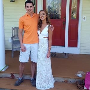 BCBG white prom dress